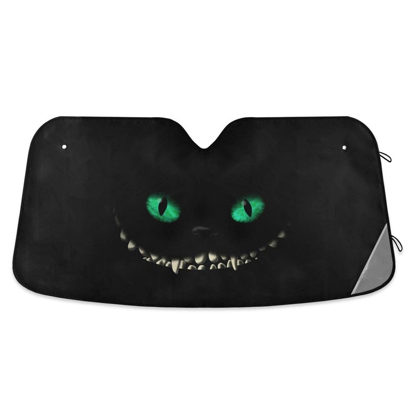 Bolaz Black Pattern Car Windshield, Smile of Evil Sun Shield Visor Protector Foldable, Keep Vehicle Cool Protect Your Car from Sun Heat Glare Best UV Ray - Image 1